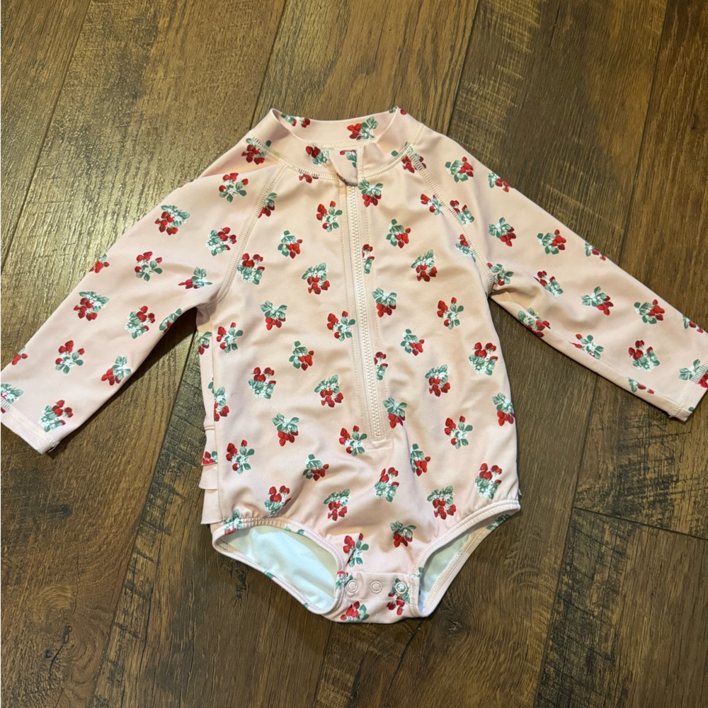 Janie & Jack Strawberry Floral Baby Rashguard Swimsuit